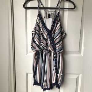 Papaya Navy and White Striped Dress with Lace